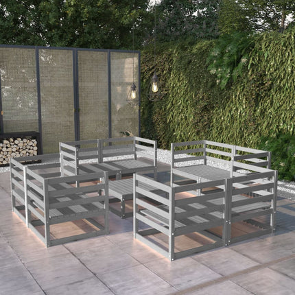 Set Divani da Giardino 9 pz Grigio in Legno Massello di Pino