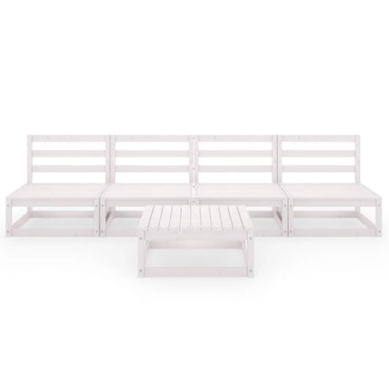 Set Divani da Giardino 5 pz Bianco in Legno Massello di Pino