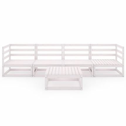 Set Divani da Giardino 5 pz Bianco in Legno Massello di Pino