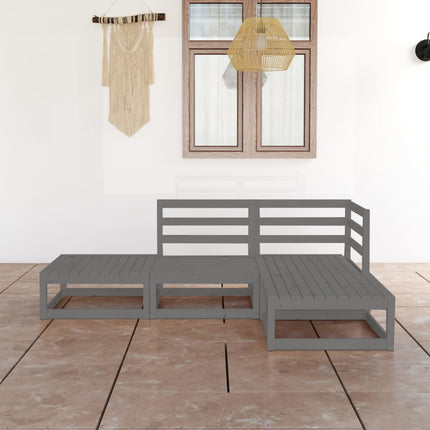 Set Divani da Giardino 4 pz Grigio in Legno Massello di Pino