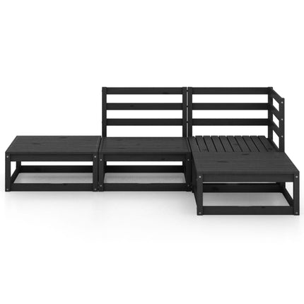 Set Divani da Giardino 4 pz Nero in Legno Massello di Pino