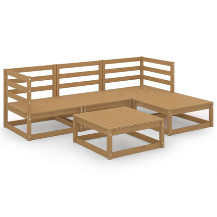 Set Salotto da Giardino 5pz Marrone Ambra Legno Massello Pino