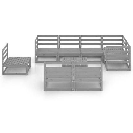 Set Divani da Giardino 9 pz Grigio in Legno Massello di Pino