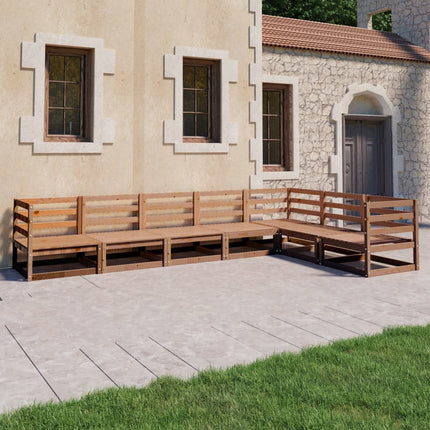 Set Salotto da Giardino 7pz Marrone Ambra Legno Massello Pino