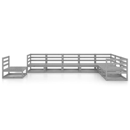 Set Divani da Giardino 8 pz Grigi in Legno Massello di Pino