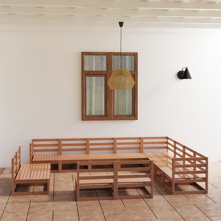 Set Salotto da Giardino 12pz Marrone Ambra Legno Massello Pino