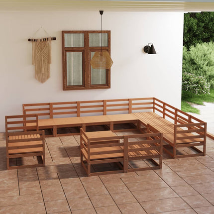 Set Divani da Giardino 13 pz Marrone Ambra in Massello di Pino