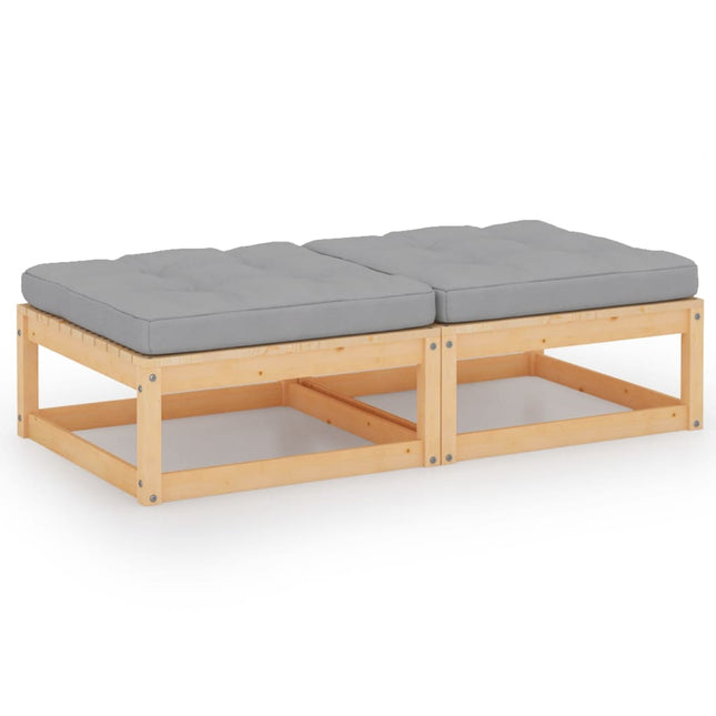 Poggiapiedi da Giardino con Cuscini 2pz Legno Massello di Pino