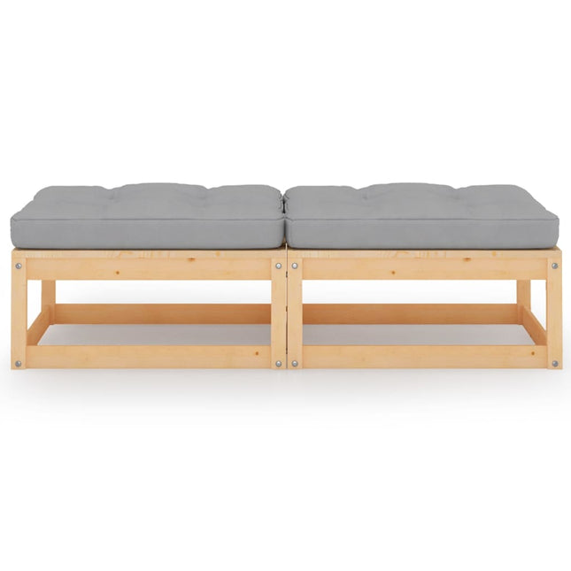 Poggiapiedi da Giardino con Cuscini 2pz Legno Massello di Pino