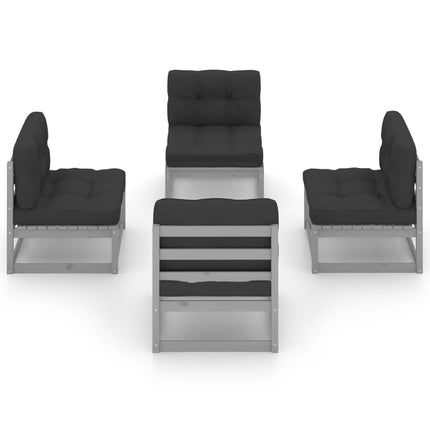 Set Divani da Giardino 4 pz con Cuscini Legno Massello Pino