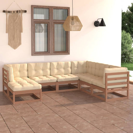 Set Salotto Giardino 7 pz con Cuscini in Legno Massello di Pino