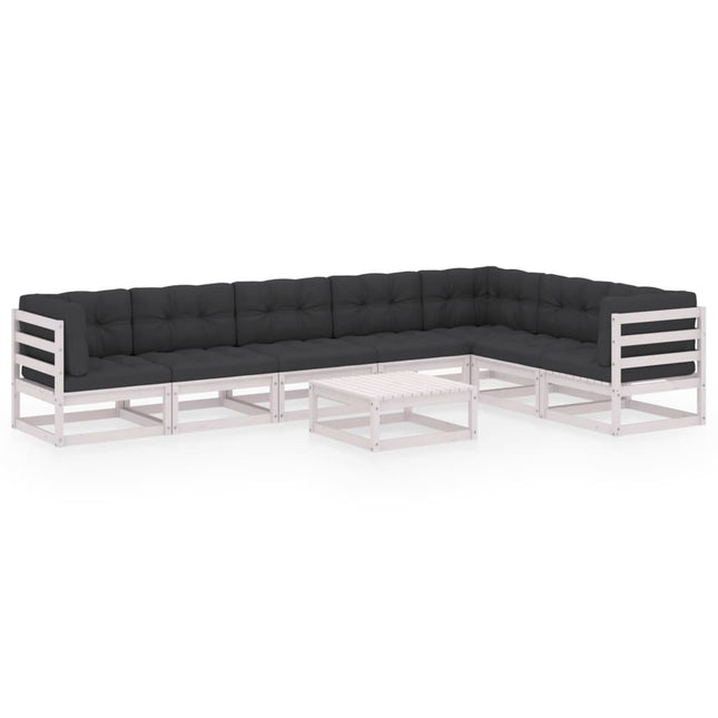 Set Salotto Giardino 8pz con Cuscini Bianco Legno Massello Pino