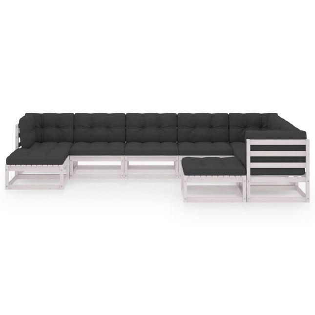 Set Divani da Giardino 9 pz con Cuscini Massello di Pino Bianco