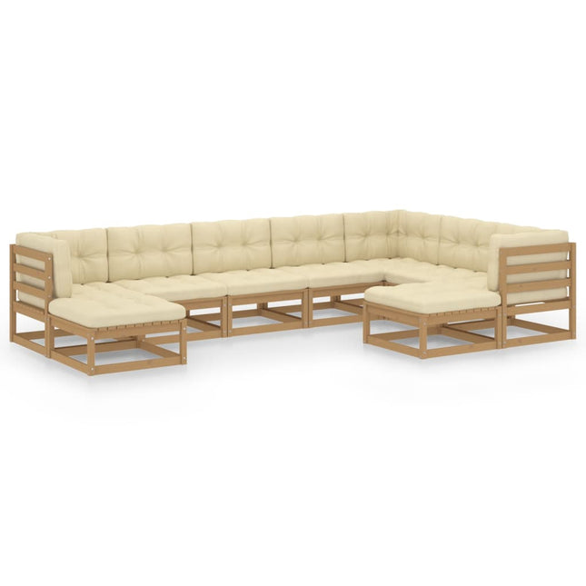 Set Salotto Giardino e Cuscini 9 pz Legno Massello Pino Ambra
