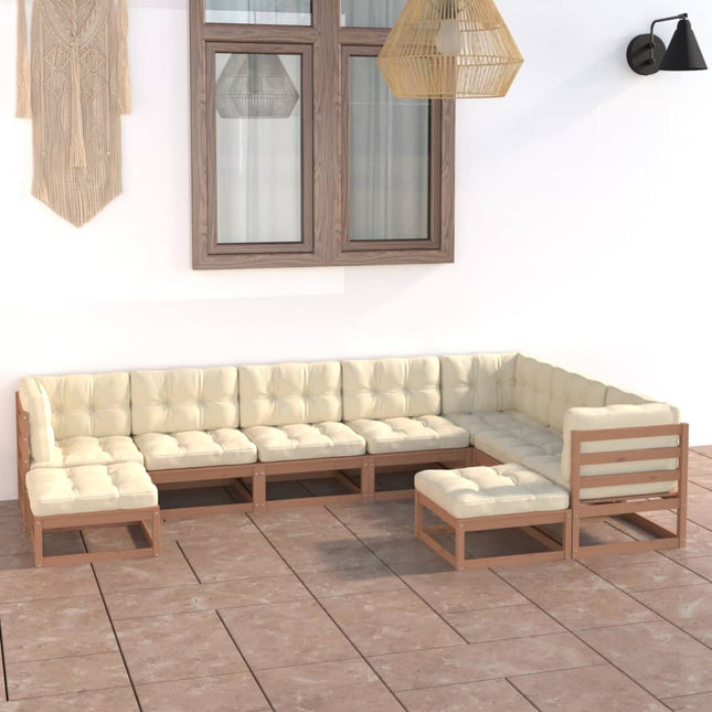 Set Salotto Giardino e Cuscini 9 pz Legno Massello Pino Ambra