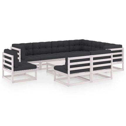 Set Divani da Giardino 10 pz Cuscini Bianchi Massello di Pino