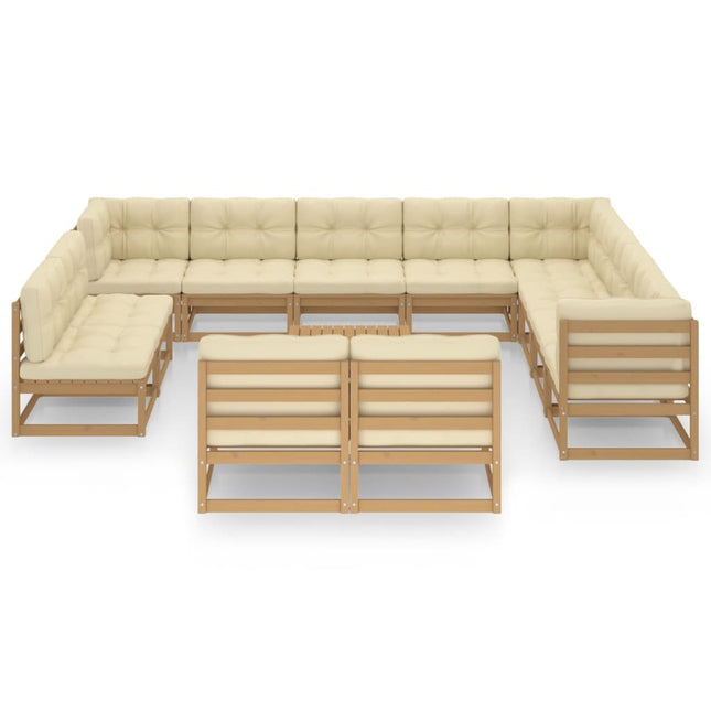 Set Salotto Giardino e Cuscini 13 pz Legno Massello Pino Ambra