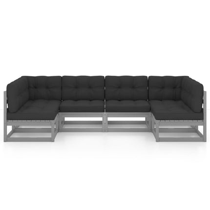 Set Divani da Giardino 6 pz Grigio Cuscini Massello di Pino