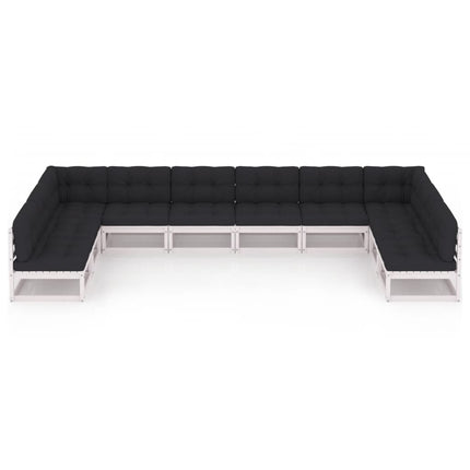 Set Divani da Giardino 10 pz Cuscini Bianchi Massello di Pino