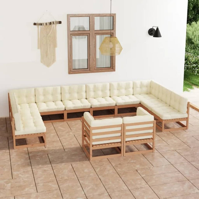 Set Salotto Giardino e Cuscini 12 pz Legno Massello Pino Ambra