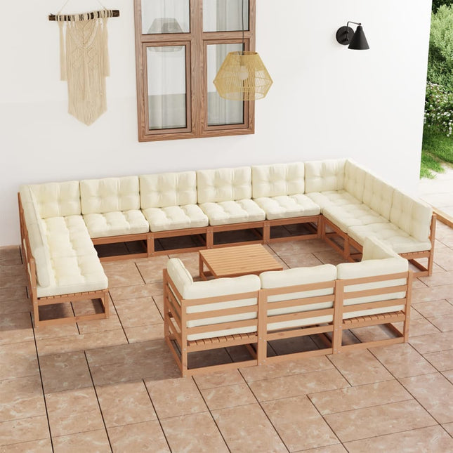 Set Salotto Giardino e Cuscini 14 pz Legno Massello Pino Ambra