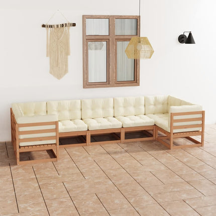 Set Salotto Giardino e Cuscini 7 pz Legno Massello Pino Ambra