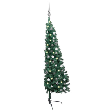 Albero di Natale a MetÃƒÂ  Preilluminato con Palline Verde 180 cm
