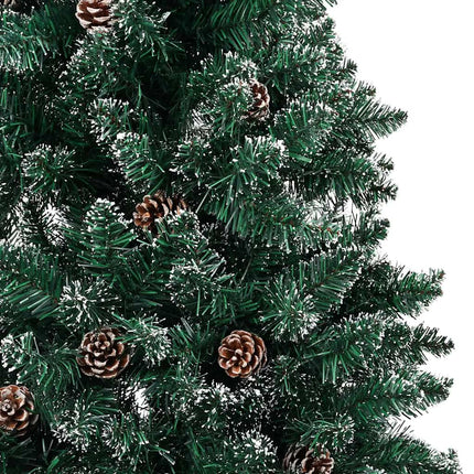 Albero di Natale Sottile Preilluminato con Palline Verde 180 cm