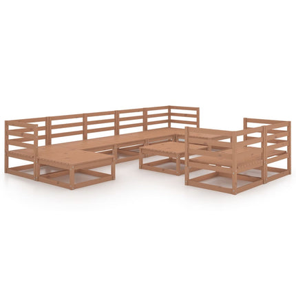 Set Salotto da Giardino 10 pz Marrone Ambra Legno Massello Pino