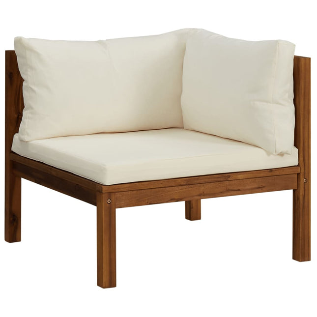 Divano Angolare Modulare Cuscini Bianco Crema in Legno d'Acacia