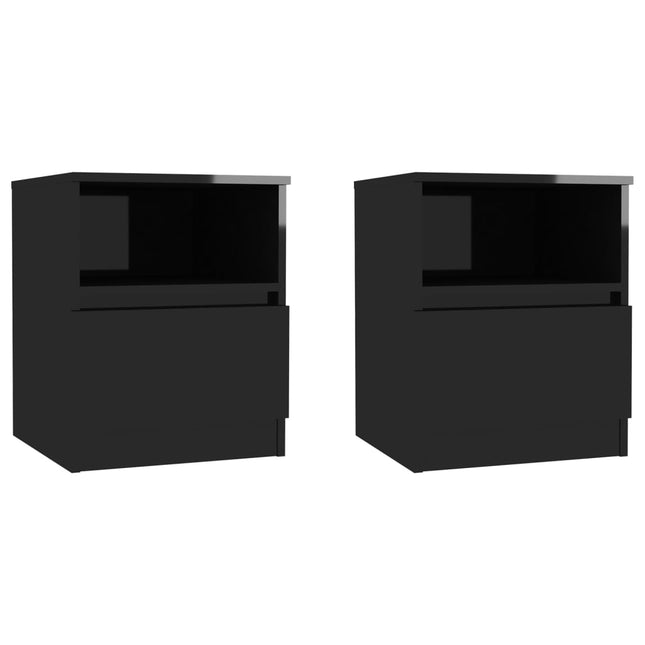 Comodini 2 pz Nero Lucido 40x40x50 cm in Legno Multistrato