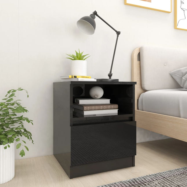 Comodini 2 pz Nero Lucido 40x40x50 cm in Legno Multistrato
