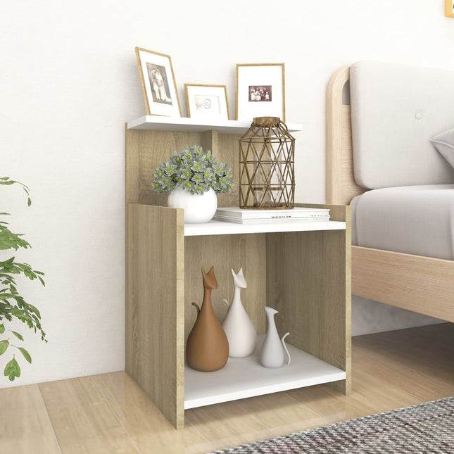 Comodino Bianco e Rovere Sonoma 40x35x60 cm Legno Multistrato