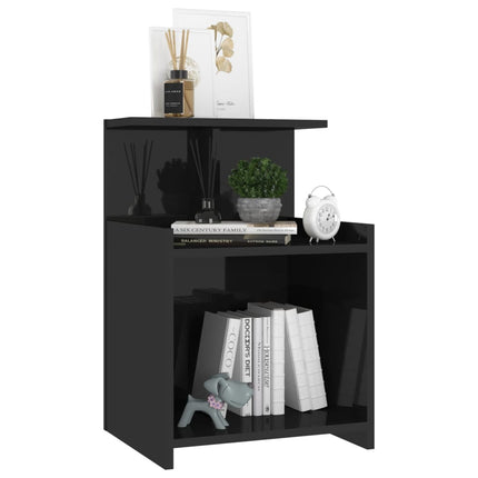 Comodino Nero Lucido 40x35x60 cm in Legno Multistrato