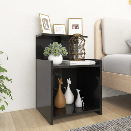 Comodino Nero Lucido 40x35x60 cm in Legno Multistrato