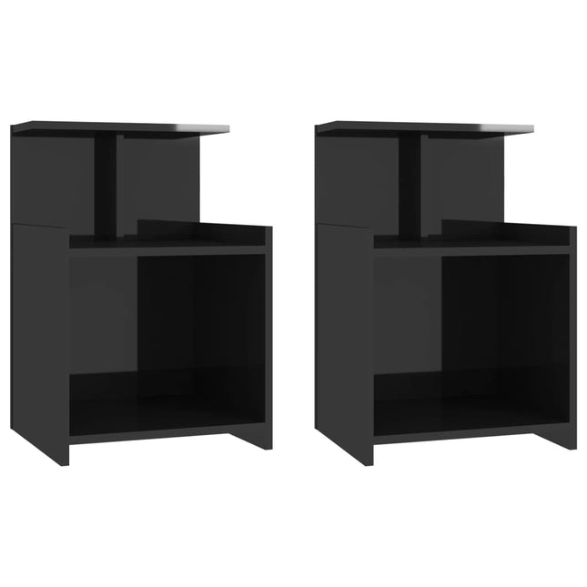 Comodini 2pz Nero Lucido 40x35x60 cm in Legno Multistrato