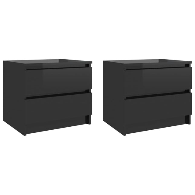 Comodini 2pz Nero Lucido 50x39x43,5 cm in Legno Multistrato