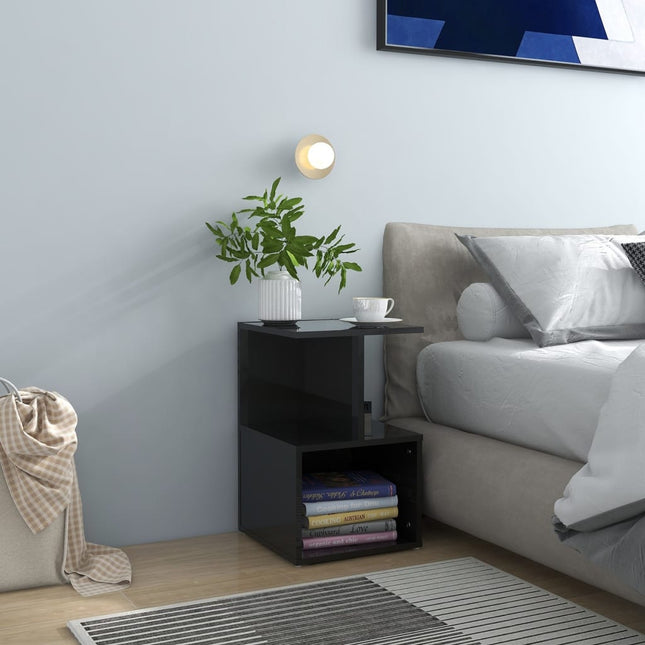 Comodino Nero Lucido 35x35x55 cm in Legno Multistrato