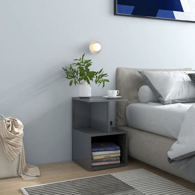 Comodino Grigio Lucido 35x35x55 cm in Legno Multistrato