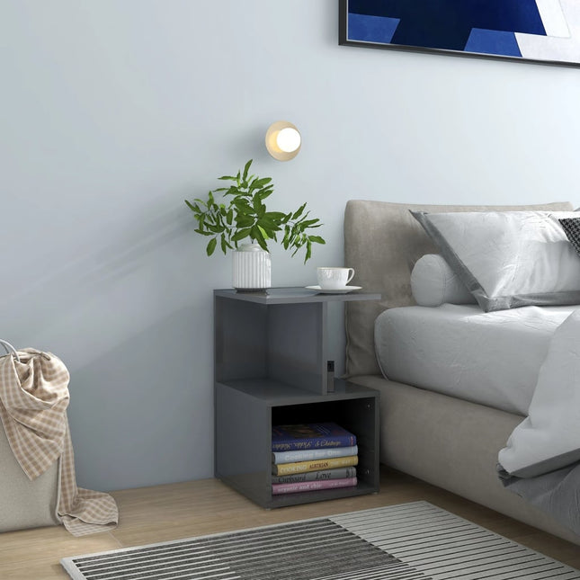 Comodini 2pz Grigio Lucido 35x35x55 cm in Legno Multistrato
