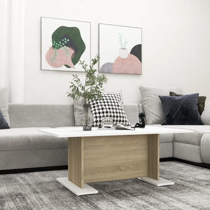 Tavolino Bianco e Rovere Sonoma 103,5x60x40cm Legno Multistrato