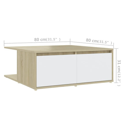 Tavolino Salotto Bianco e Rovere Sonoma 80x80x31cm Multistrato