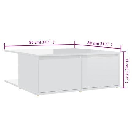 Tavolino da Salotto Bianco Lucido 80x80x31 cm Legno Multistrato