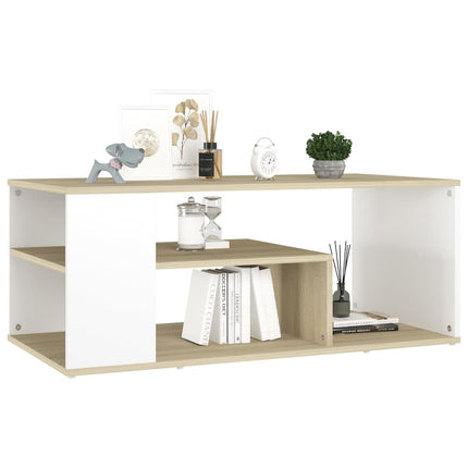 Tavolino Salotto Bianco e Rovere Sonoma 100x50x40cm Multistrato