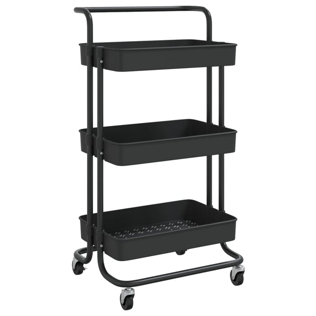Carrello da Cucina 3 Ripiani Nero 42x35x85 cm Ferro e ABS