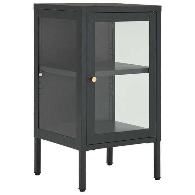 Credenza Antracite 38x35x70 cm in Acciaio e Vetro