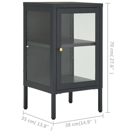 Credenza Antracite 38x35x70 cm in Acciaio e Vetro