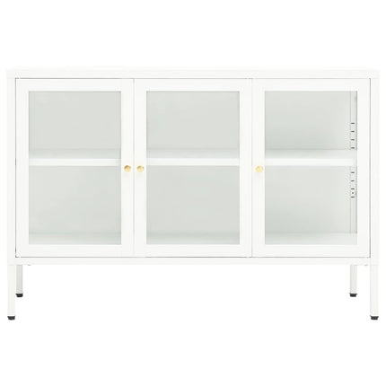Credenza Bianca 105x35x70 cm in Acciaio e Vetro