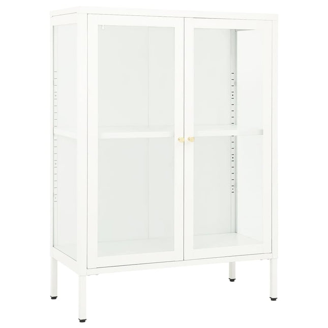 Credenza Bianca 75x35x105 cm in Acciaio e Vetro