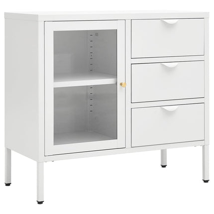 Credenza Bianca 75x35x70 cm in Acciaio e Vetro Temperato
